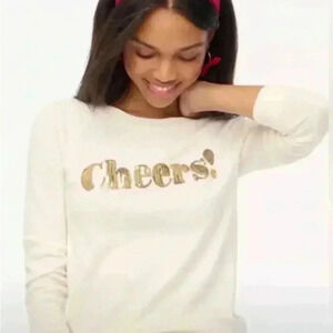 J. Crew Teddie Crewneck Sweater White Gold Letters Size Small NWT